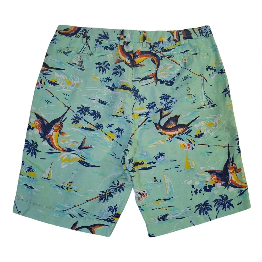 Polo Ralph Lauren Classic Fit Shorts Mens 40 Linen Blend Fishing Tropical Green